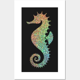 Rainbow Ombre Faux Glitter Seahorse Posters and Art